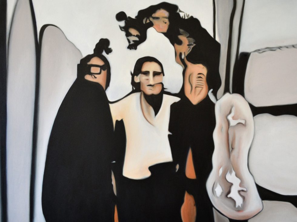 Probably a group of men standing in front of a mirror_ 90 x 120 cm_olieverf op canvas_DEEP KIN_Daniela Schwabe_2022