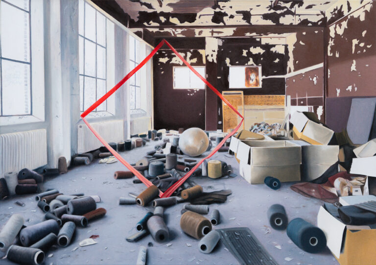 LOSANGE ROUGE (FLAT PERSPECTIVE) 2023, 85 x 120 cm, oilpaint on canvas
