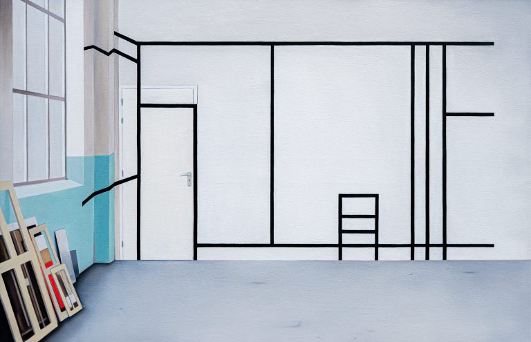 MAPPING THE STUDIO (LINES) 2023, 85 x 130 cm, oilpaint on canvas