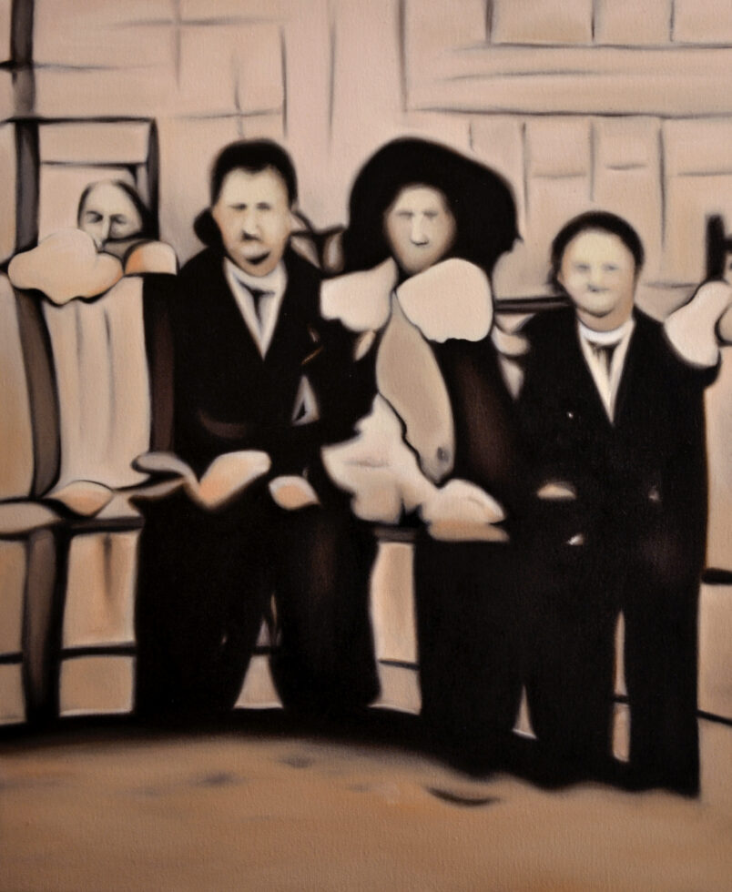 A group of people posing for the camera - 2020, oilpaint on canvas, 50 x 60 cm